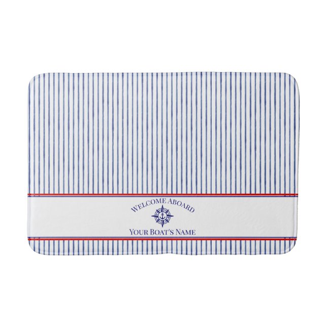Boat Name Compass Rose Nautical Anchor  Bath Mat (Front)