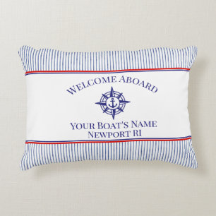 Boat Name Home Port Compass Rose Anchor Decorative Cushion