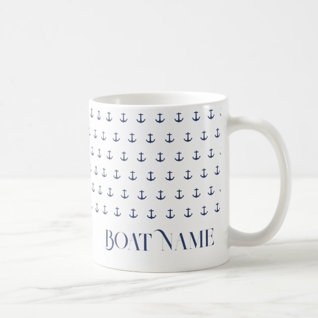 Boat Name Nautical Anchor Coastal Blue Coffee Mug (Right)