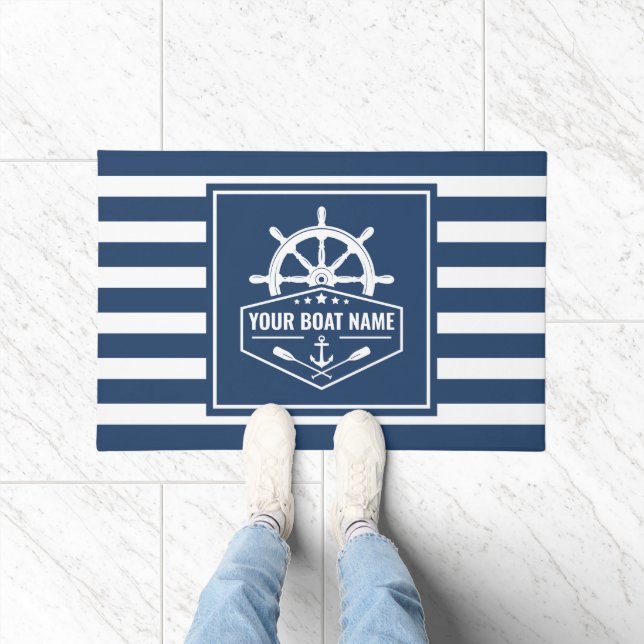 Boat Name Nautical Anchor Oars & Ships Wheel Navy Doormat (Indoor)