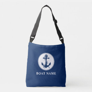Boat Name Nautical Anchor Rope Navy Blue Crossbody Bag