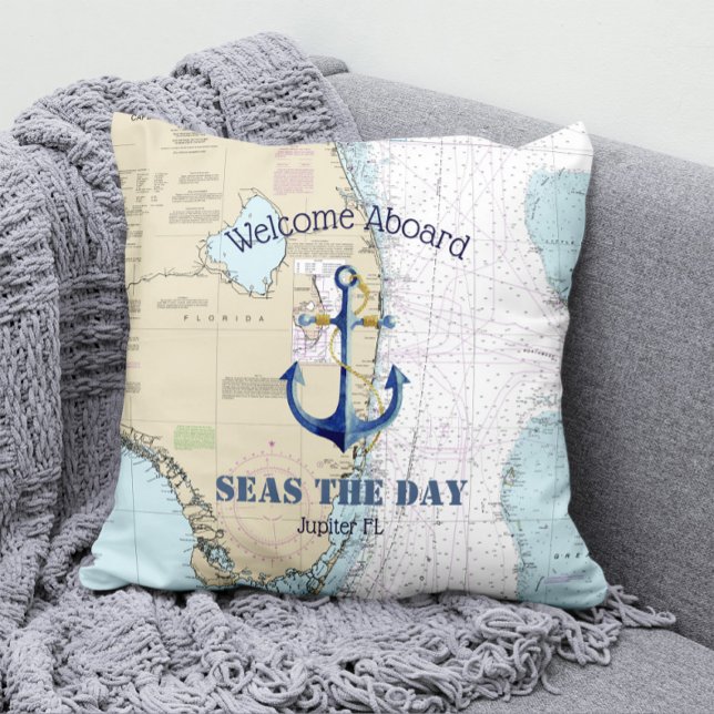 Boat Name & Nautical Anchor Welcome Aboard Florida Cushion (Creator Uploaded)