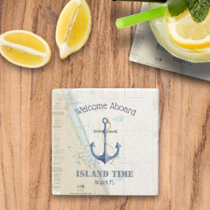 Boat Name & Nautical Anchor Welcome Aboard Florida Stone Coaster