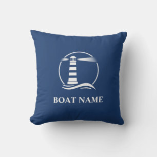 Boat Name Nautical Classic Lighthouse Navy Blue Cushion