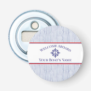 Boat Name Nautical Compass Button Bottle Opener