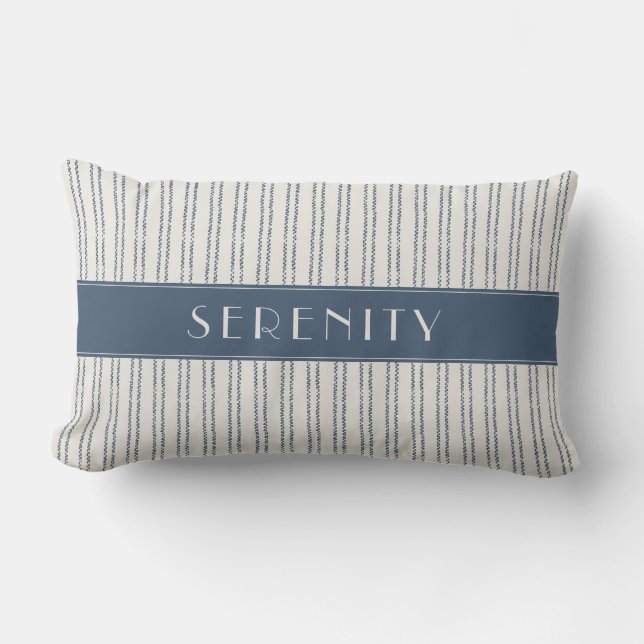 Boat Name Nautical Pinstripe Navy Outdoor Pillow (Front)