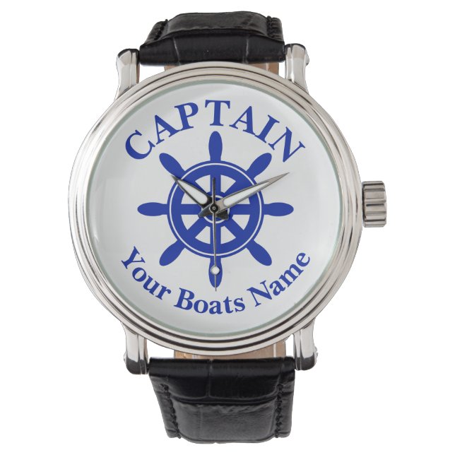 Boat name nautical ships wheel  watch (Front)