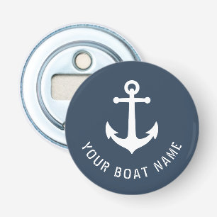 Boat Name Nautical Vintage Anchor Blue Gray White Bottle Opener