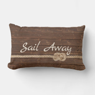 Boat Name On Teak with Knot Lumbar Cushion