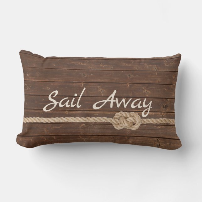 Boat Name On Teak with Knot Lumbar Cushion (Front)