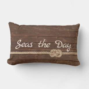 Boat Name On Teak with Rope Knot Lumbar Cushion