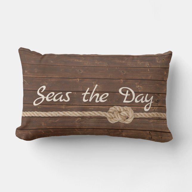 Boat Name On Teak with Rope Knot  Lumbar Cushion (Front)