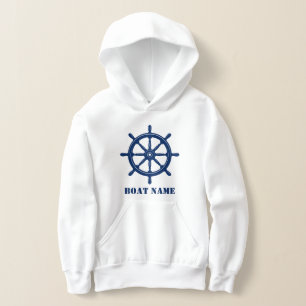 Boat Name or Your Name Ship Helm Wheel Navy White
