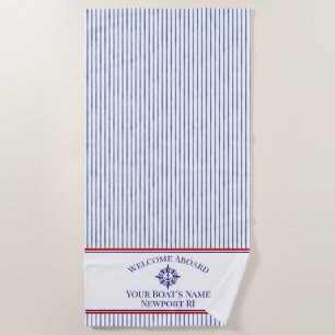 Boat Name Port Nautical Compass Rose Beach Towel