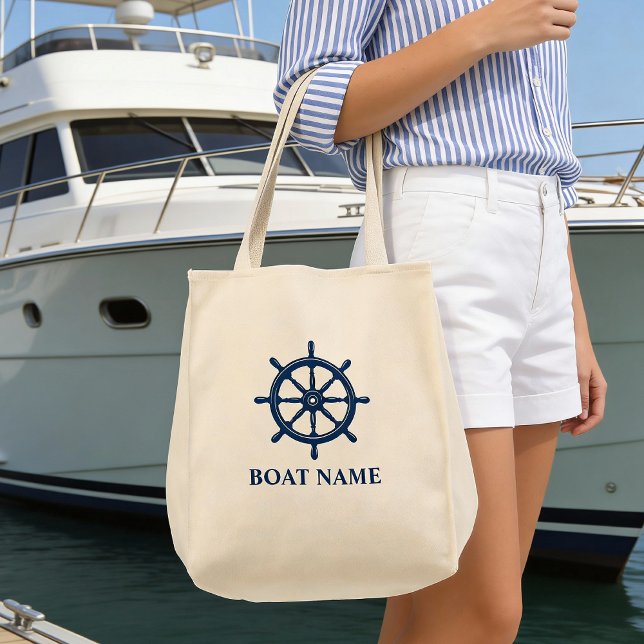 Boat Name Ships Wheel Helm Eco Friendly Grocery Tote Bag (Creator Uploaded)