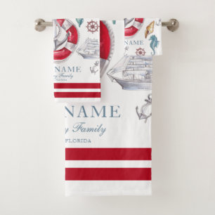 Boat Name Watercolor Nautical elements Bath Towel Set
