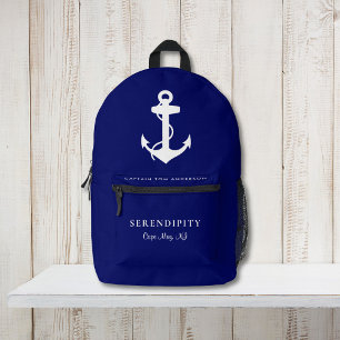 Boat Nautical Anchor Captains Navy Blue Printed Backpack