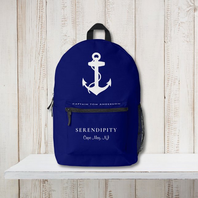 Boat Nautical Anchor Captains Navy Blue Printed Backpack (Creator Uploaded)