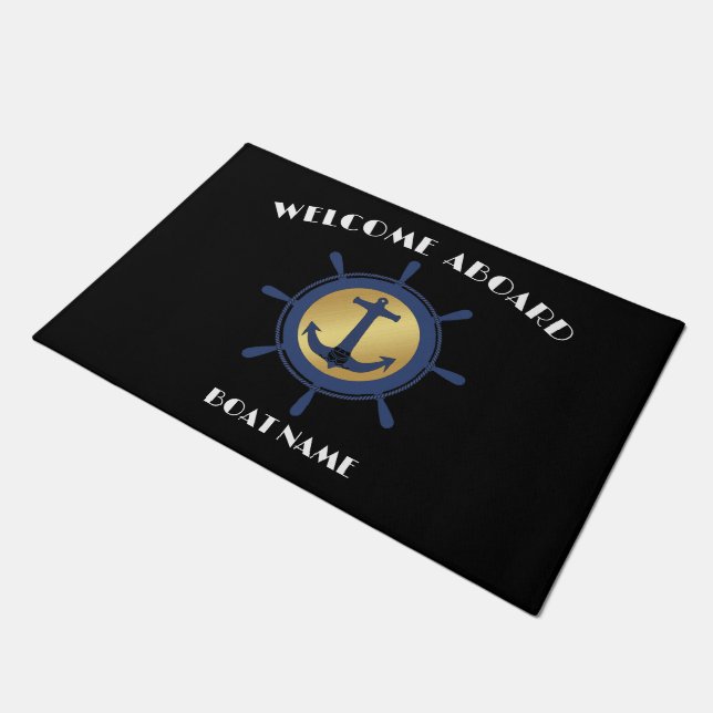 Boat Nautical Anchor Laurel  Custom Welcome Aboard Doormat (Angled)