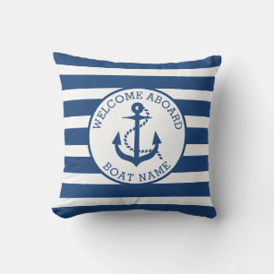 Boat Nautical Anchor Navy Custom Welcome Aboard Cushion