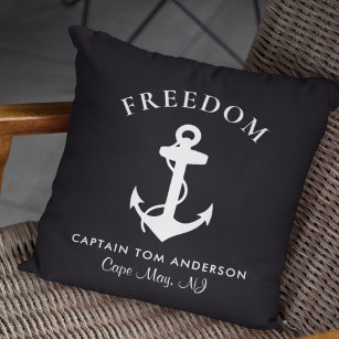 Boat Nautical Anchor Personalised Black Cushion