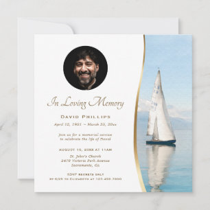 Boat Nautical Gold Watercolor Memorial Photo Invitation