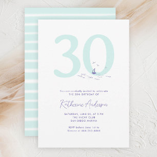 Boat Ocean Nautical Coastal Elegant 30th Birthday Invitation