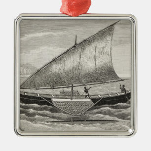 Boat of the Mortlock Islands with outrigger Metal Ornament