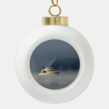 Boat on a Foggy Morning Ceramic Ball Christmas Ornament