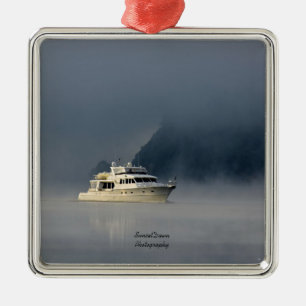 Boat on a Foggy Morning Metal Ornament