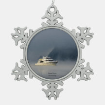 Boat on a Foggy Morning Snowflake Pewter Christmas Ornament