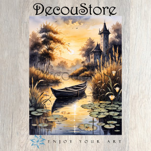 Boat on a Lake at Sunset Decoupage Tissue Paper