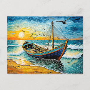 Boat on Calm Waters at Sunset Holiday Postcard
