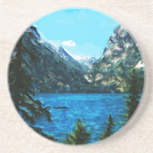 Boat on Mountain Lake Abstract Impressionism Coaster