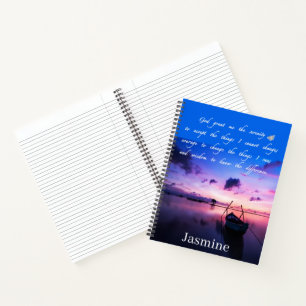 Boat on serene waters serenity prayer personalised notebook