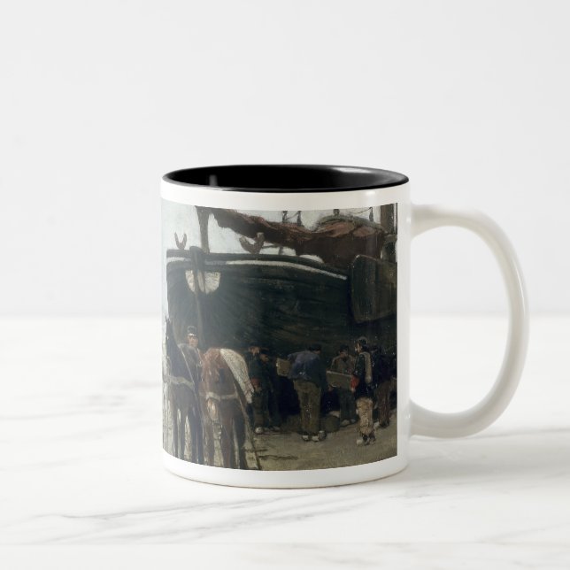 Boat on the Beach at Scheveningen, 1876 Two-Tone Coffee Mug (Right)