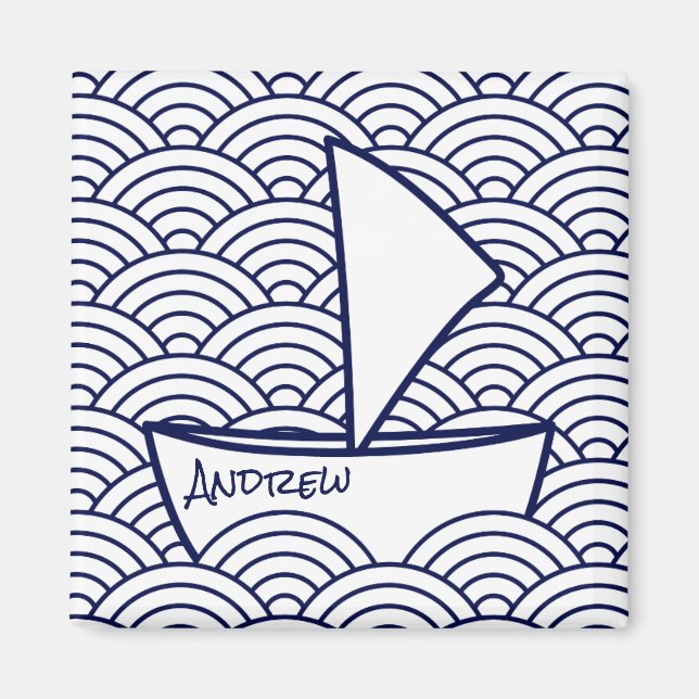 Boat on Waves Square Magnet (Front)