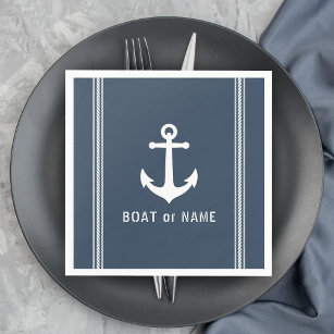Boat or Family Name Nautical Vintage Anchor Stripe Napkin