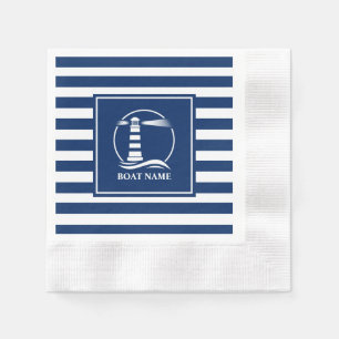 Boat or Name Classic Lighthouse with Blue Stripes Napkin