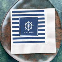 Boat or Name Ships Wheel Helm with Blue Stripes
