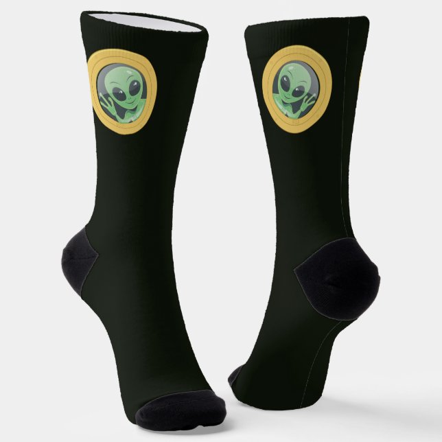 Boat Owner Alien Waving Through Porthole Socks (Angled)
