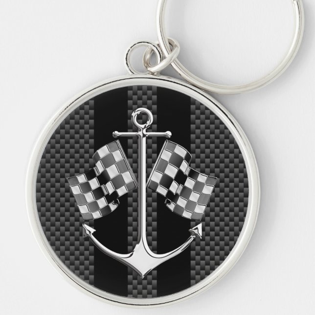 Boat Racing Nautical Carbon Fibre Chrome Styles Key Ring (Front)