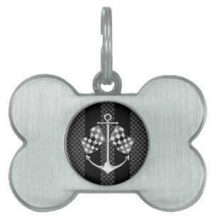 Boat Racing Nautical Carbon Fibre Chrome Styles Pet Name Tag