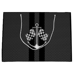 Boat Racing Nautical Chequered Carbon Fibre Style Large Gift Bag