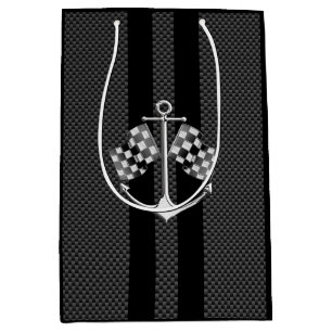 Boat Racing Nautical Chequered Carbon Fibre Style Medium Gift Bag