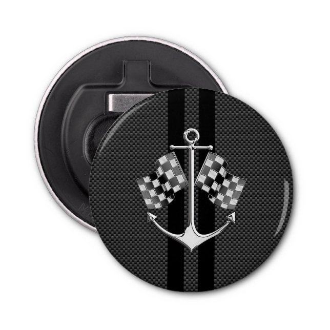 Boat Racing Nautical in Black Carbon Fibre Style Bottle Opener (Front)