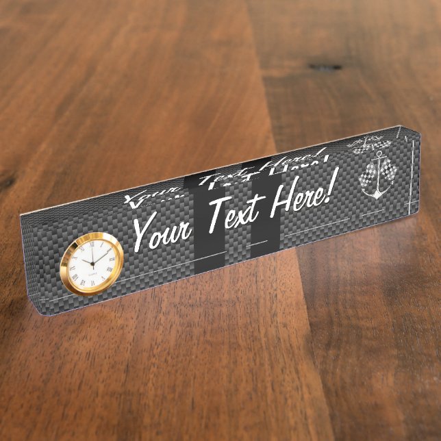 Boat Racing Nautical in Black Carbon Fibre Style Nameplate (Side)