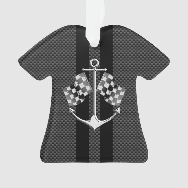 Boat Racing Nautical in Black Carbon Fibre Style Ornament (Front)