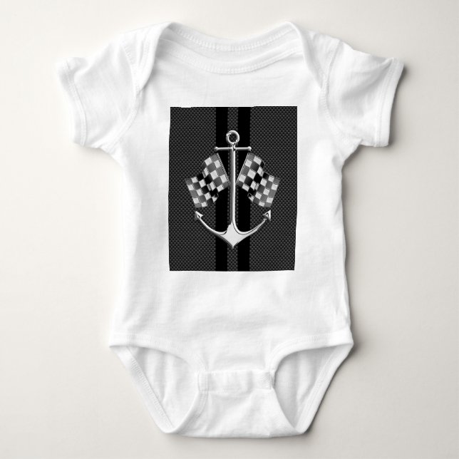 Boat Racing Nautical in Carbon Fiber Style Decor Baby Bodysuit (Front)