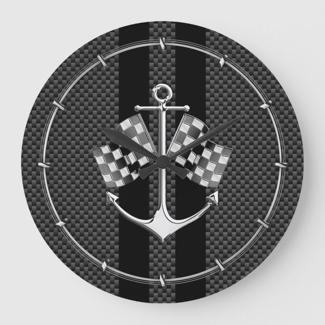 Boat Racing Nautical in Carbon Fibre Decor Large Clock (Front)